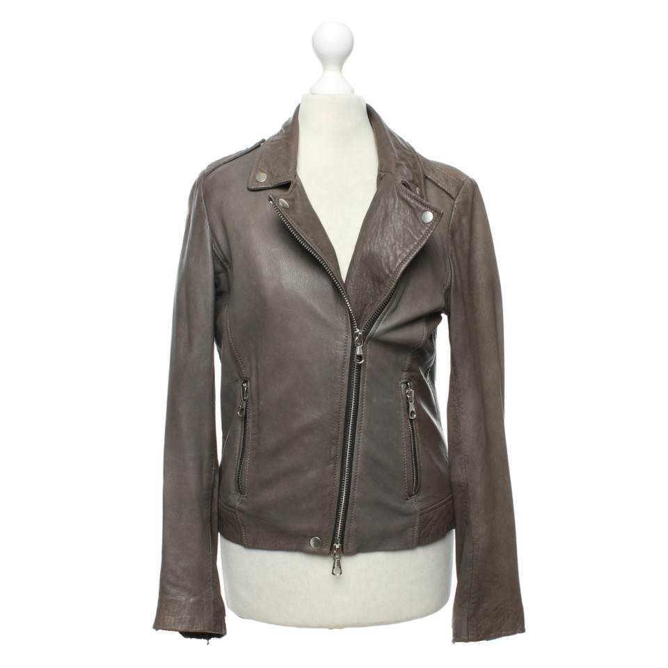 Set Leather Jacket in Taupe