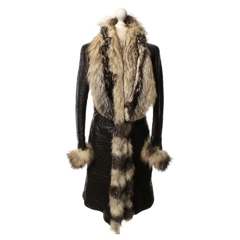 Roberto Cavalli Leather coat with fur collar