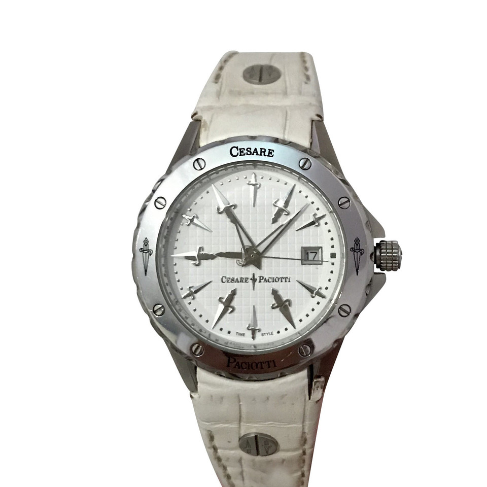 Cesare Paciotti Armbanduhr aus Leder in Weiß