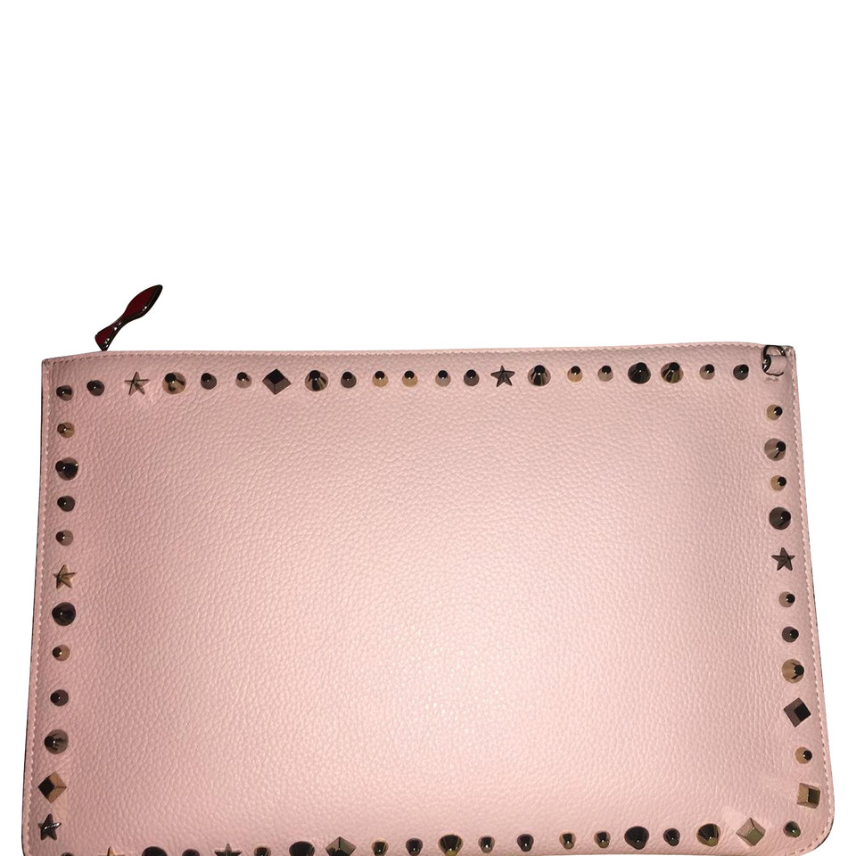 Christian Louboutin Pink $1150 Studded Leather Clutch New