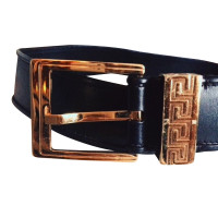 Versace BLACK LEATHER LOGO BELT WITH COIN POUCH 
