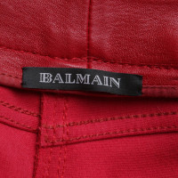 Balmain Pantalon en cuir en rouge
