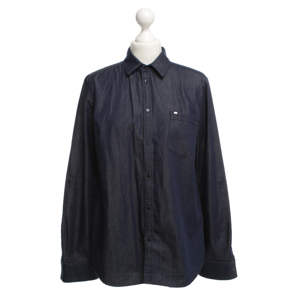 Hugo Boss Bluse in Jeans-Optik in Blau