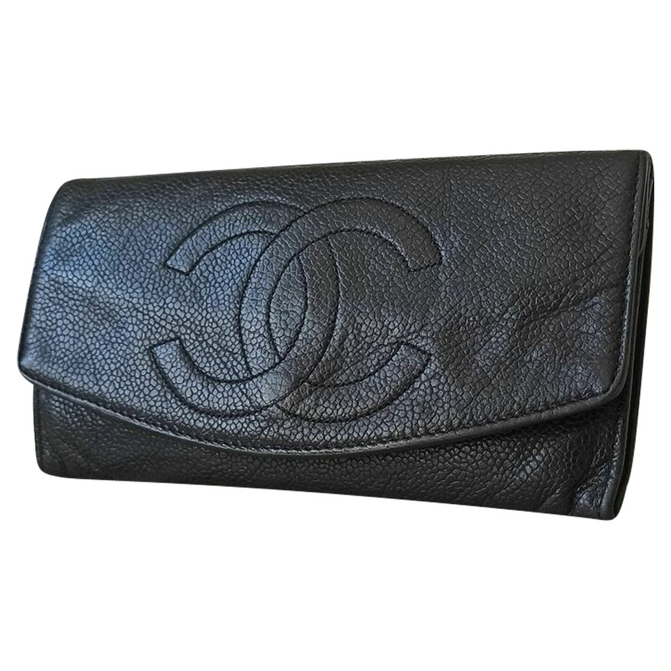 Chanel Täschchen/Portemonnaie aus Leder in Schwarz