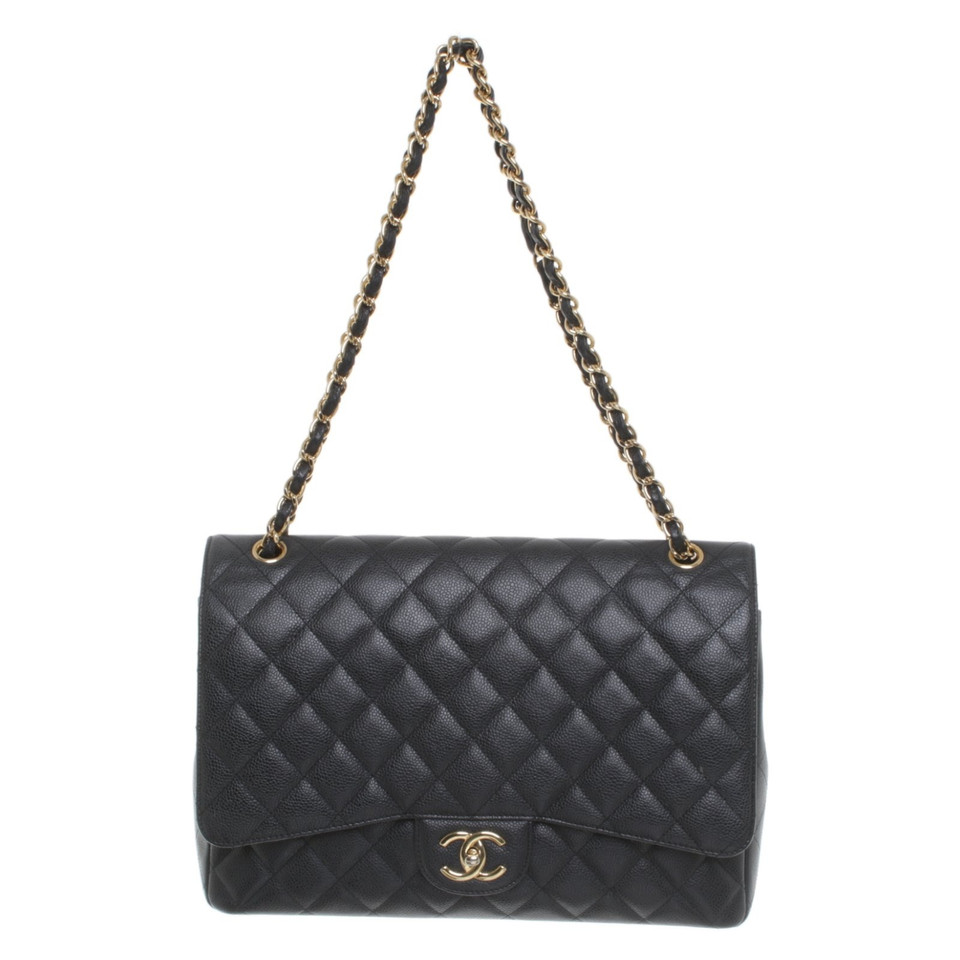 Chanel Classic Flap Bag Maxi Leer in Zwart