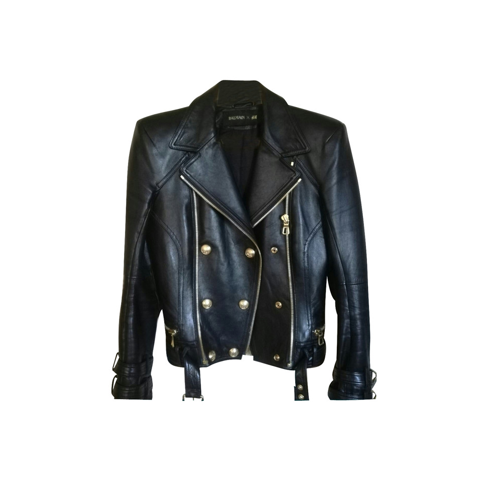 Balmain X H&M Jacke/Mantel aus Leder in Schwarz