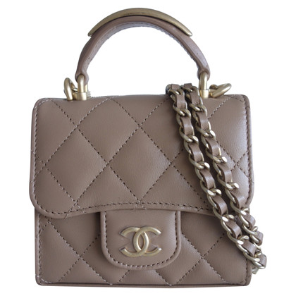 Chanel Classic Flap Bag Extra Mini Leer in Beige