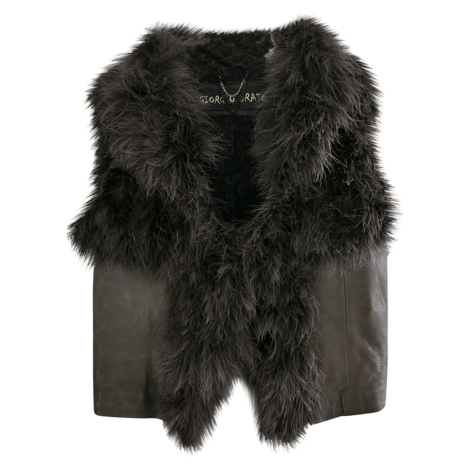 Giorgio Brato Leather vest with feather decor
