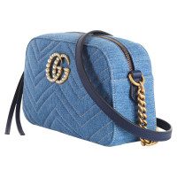 Gucci Marmont Mini Pearl Studded Denim Denim in Zilverachtig