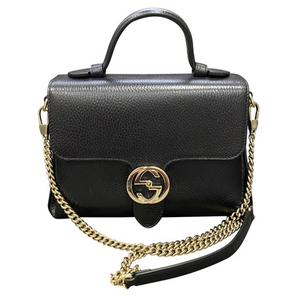 Gucci Interlocking Top Handle Bag aus Leder in Schwarz