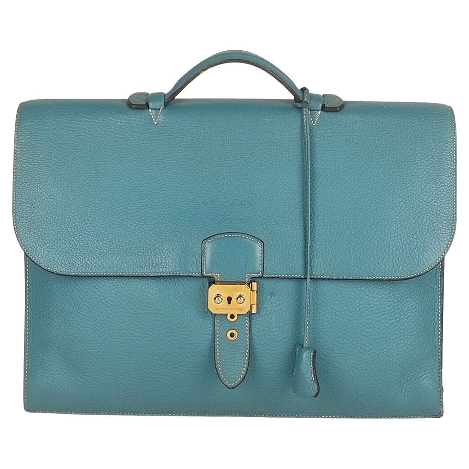 Hermès Sac A Depeches aus Leder in Türkis