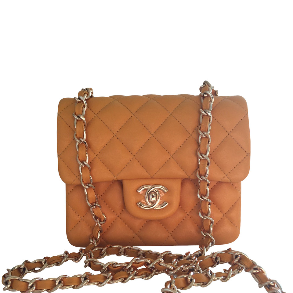 Chanel Classic Flap Bag Mini Square Leer in Geel