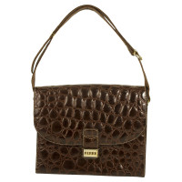 Ferre Croco Brown Flap top Shoulder bag