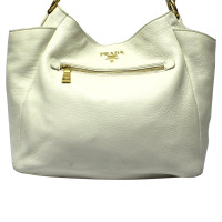 Prada Shopper Leer in Wit