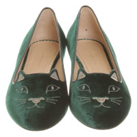Charlotte Olympia "Kitty Flats" in dark green