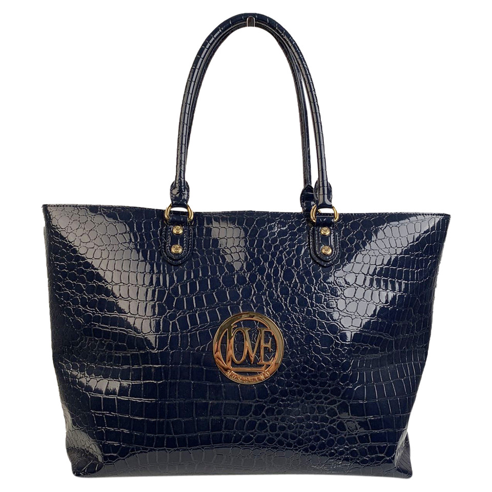 Moschino Love Tote bag Patent leather in Blue