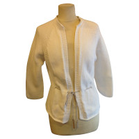 Fabiana Filippi White Knit Jacket with stand-up collar and DrawString closure 