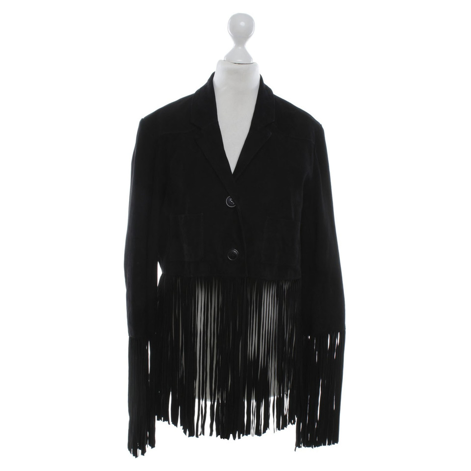 Maje Leather jacket with fringes