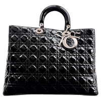 Christian Dior XL Lady Dior tas. Zwart Patent Leren