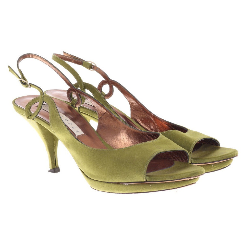 Pura Lopez Satin peep-toes in green