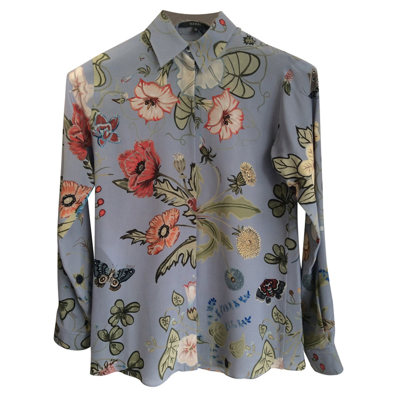 Gucci Silk blouse in pale blue with pattern