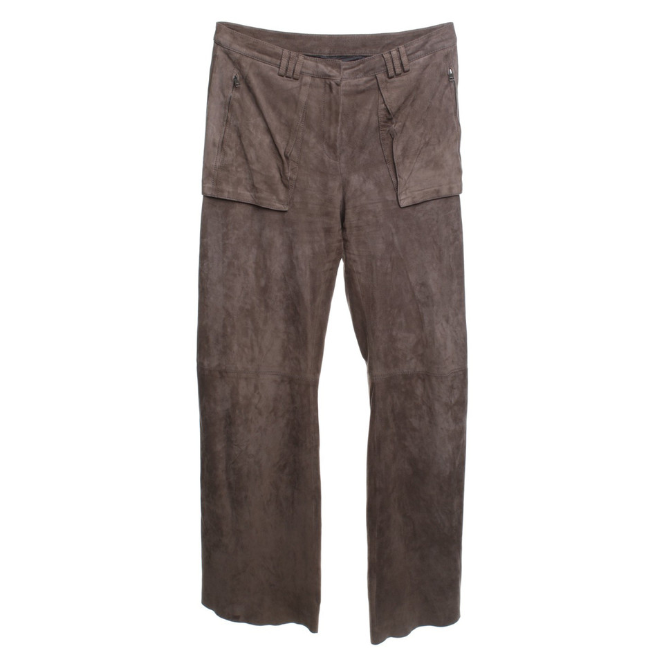 Marc Cain pantaloni in pelle scamosciata in Taupe