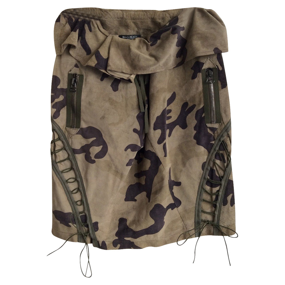 Balmain Lederen rok met camouflage