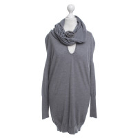 Brunello Cucinelli Gray Long Jumper with Loop Scarf