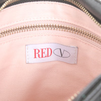 Red (V) Clutch Bag Leather in Black