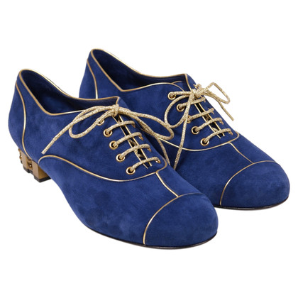 Chanel Chaussures à lacets en Daim en Bleu