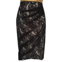 Karen Millen Black Lace Satin BodyCon TUXEDO Skirt