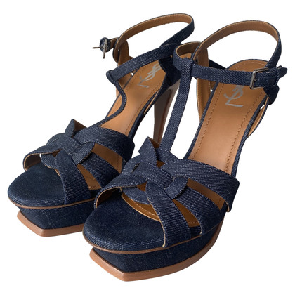 Yves Saint Laurent Sandalen aus Leder in Blau