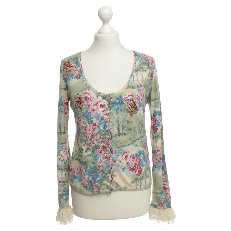 Blumarine Silk knit jacket with a floral pattern