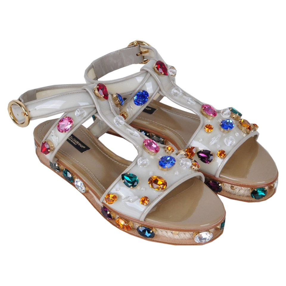 Dolce & Gabbana RUNWAY Rhinestone Sandals Beige