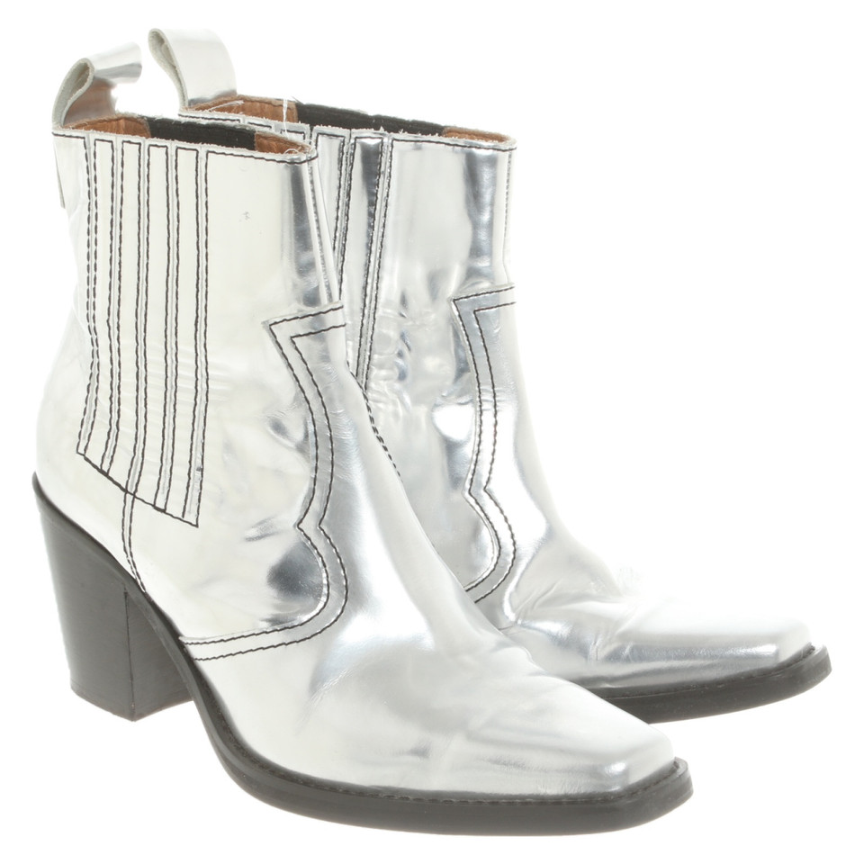 Ganni Ankle boots Leather in Silvery