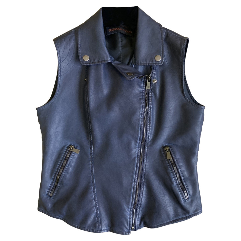 Trussardi Leather vest in blue