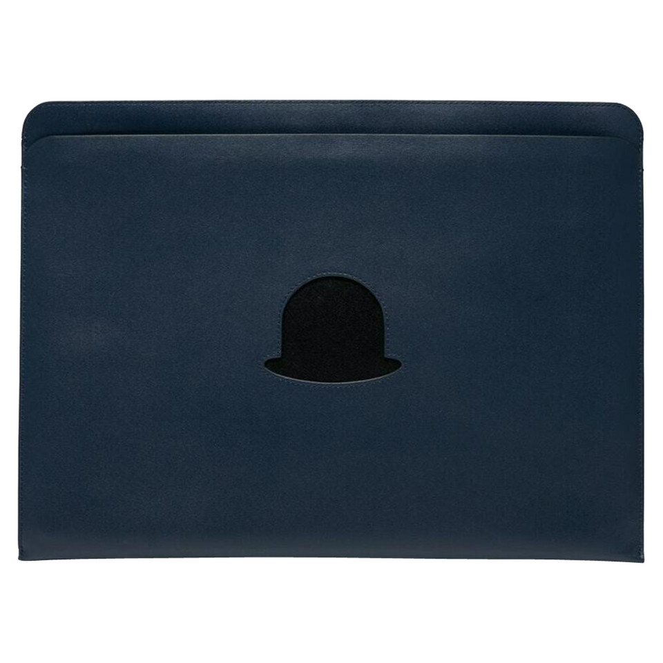 Delvaux Bowler Hat Trompe l'œil A4 Pouch Leather in Blue