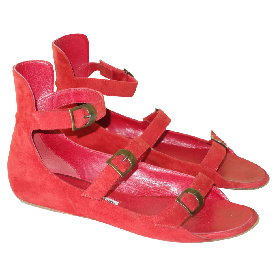 Manolo Blahnik Sandalen aus Wildleder in Rot