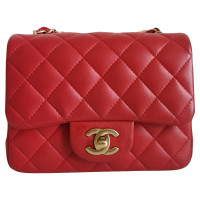 Chanel Classic Flap Bag Mini Square Leer in Rood