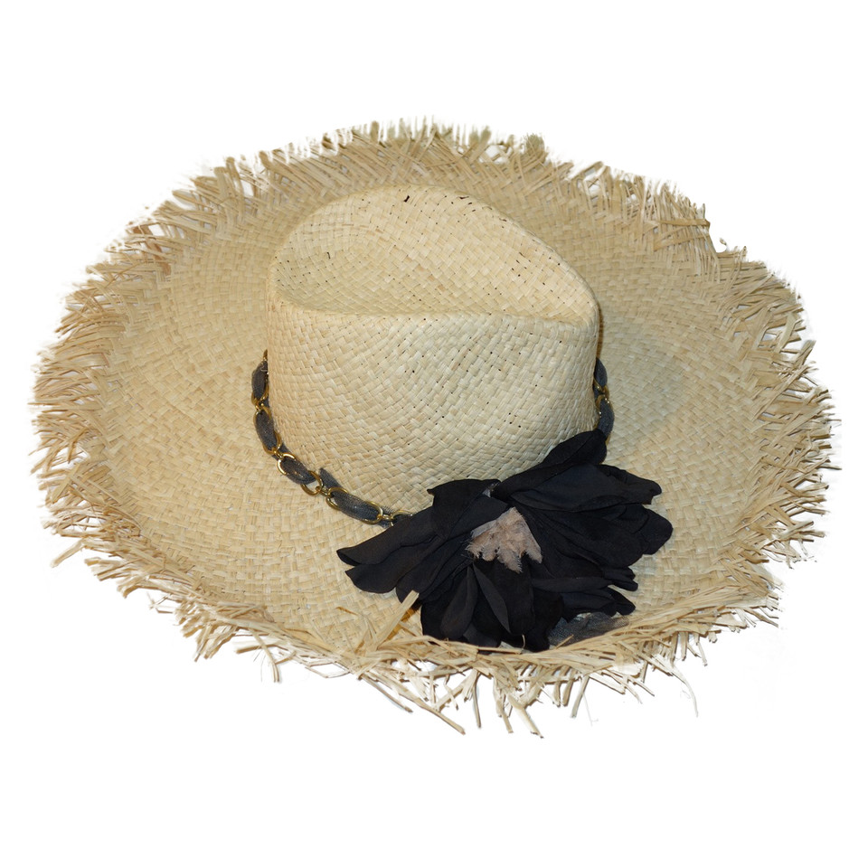 Lanvin Chapeau de paille avec fleur de tissu