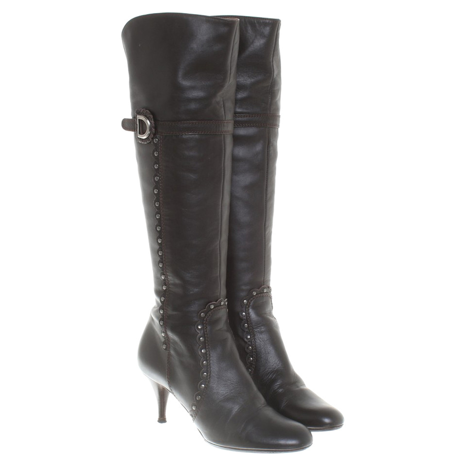 Christian Dior Leder-Stiefel in Dunkelbraum