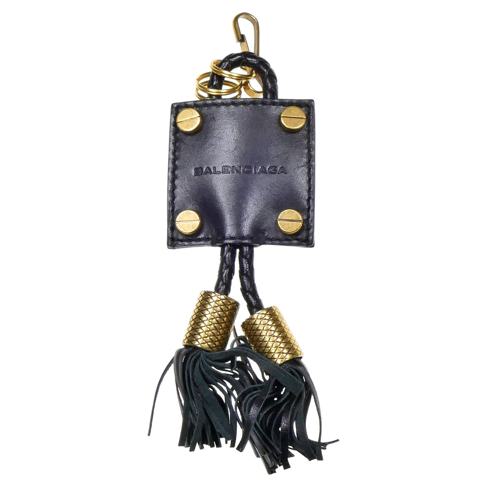 Balenciaga Porte clés cuir noir
