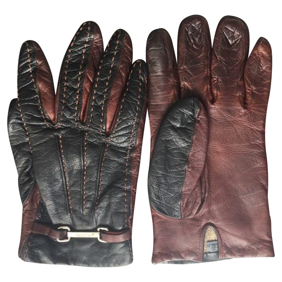 Moschino Brown-black leather gloves