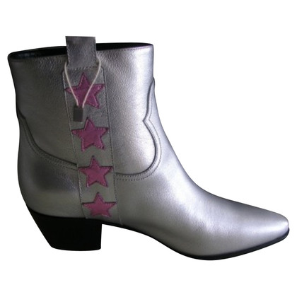Saint Laurent Ankle boots Leather in Silvery
